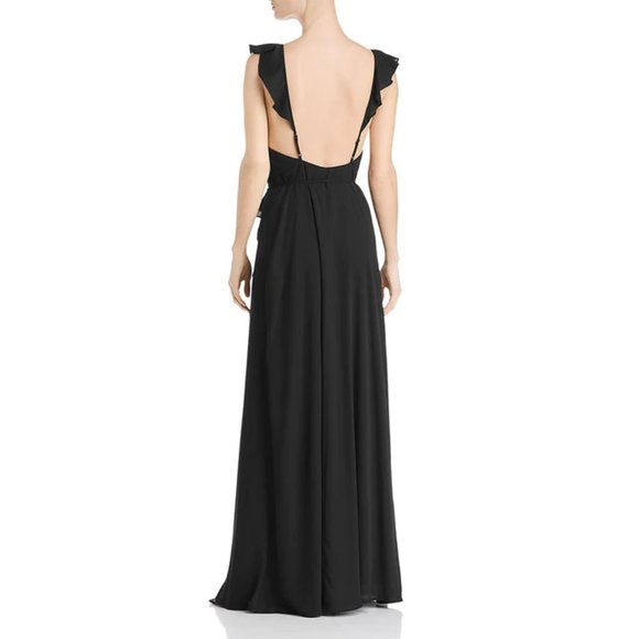 WAYF Elise Ruffled Open Back Wrap Maxi Dress Gown in Black Size XL New - Picture 1 of 3